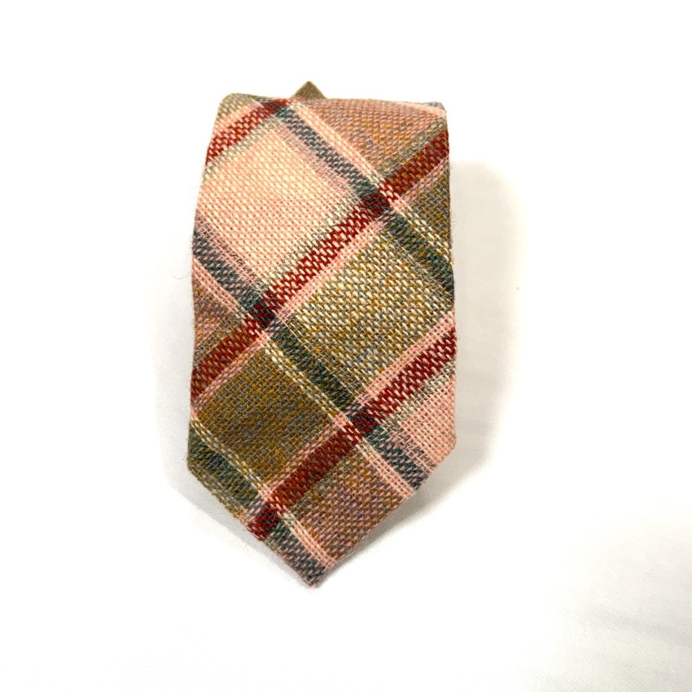 100% Pure Wool Neck Tie Pink Green Tartan Plaid Woven Made In Scotland 56" x 3"